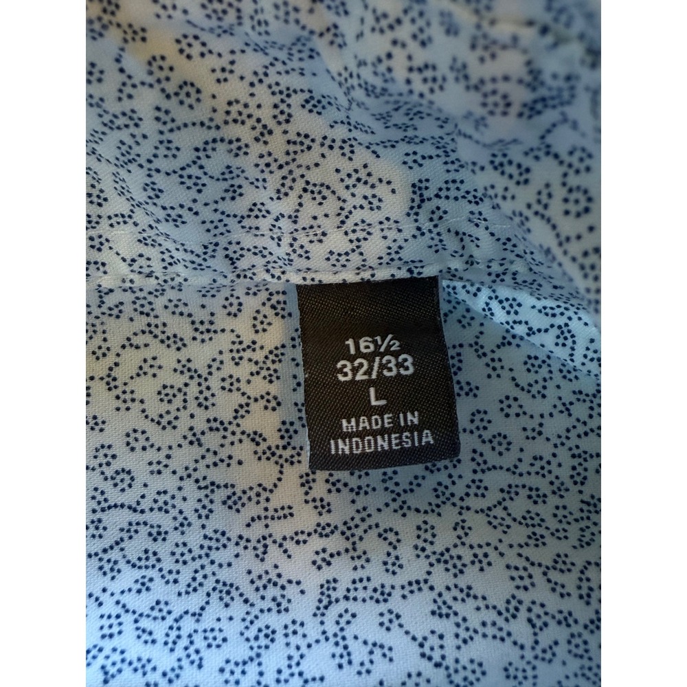 Van Heusen Flex Slim Fit Dress Shirt Mens 16.5 32/33 White Navy Micro Print L - Picture 6 of 12